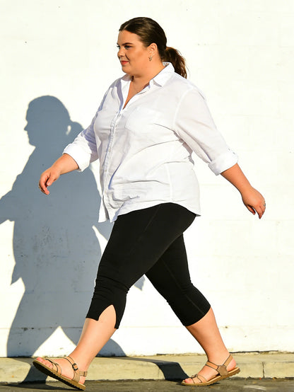Women's Plus Size Capri Leggings High Waist Tummy Control, Stretchy Yoga Workout Pants (XL-5X) - Capri Split Hem Pants Plus Size