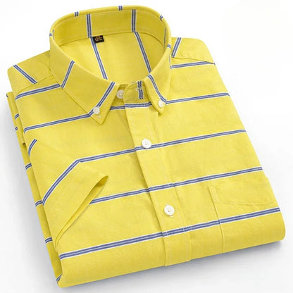 New in Shirt Plus Size 14XL Fashion Summer 100%Cotton Oxford Plaid Short Sleeve Shirt for Man Designer Office Elegant Clothes