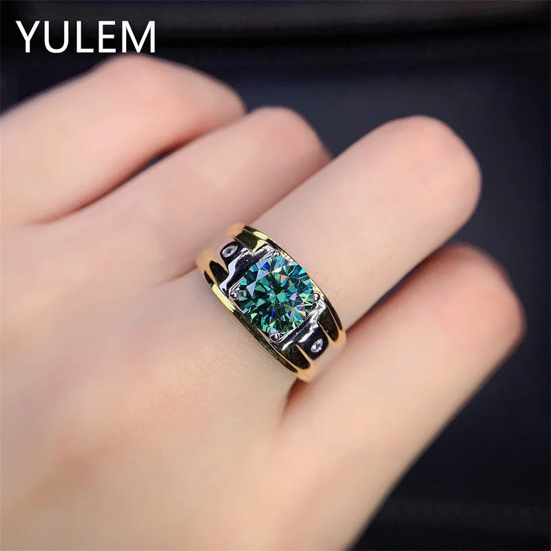 YULEM Real 925 Silver Women Ring with 2 Carats Green Moissanite Jewelry