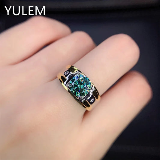 YULEM Real 925 Silver Women Ring with 2 Carats Green Moissanite Jewelry