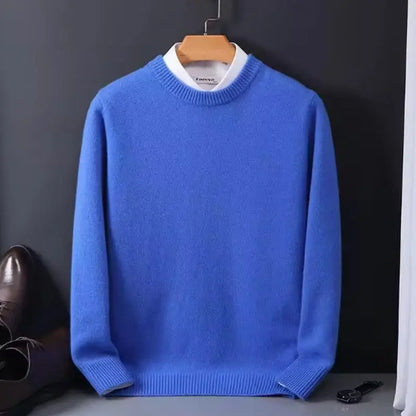 Round neck wool sweater for men, pullover, simple and stylish, loose and oversized, turtleneck, solid color top.
