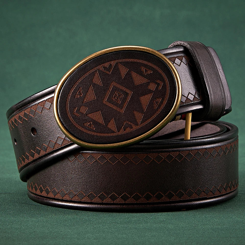 3.8CM Men High Quality Genuine Leather Belt Luxury Smooth Buckle Belts Pure Cowskin Laser Engraving Strap Male Jeans for Man