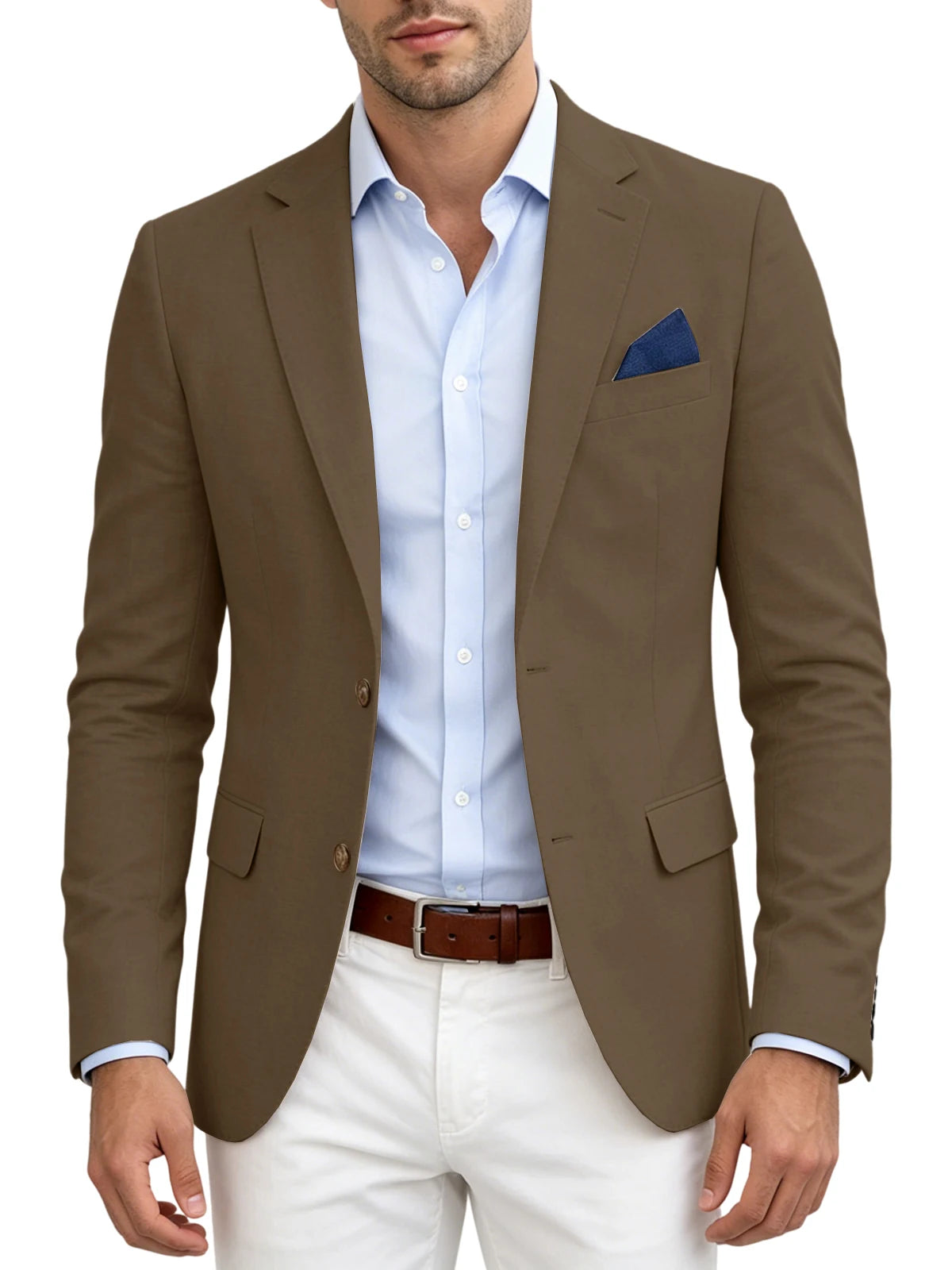 Men's Linen Blend Blazer Notched Lapel Two Button Breathable Suit Jacket For Business Casual Wedding Daily Wear