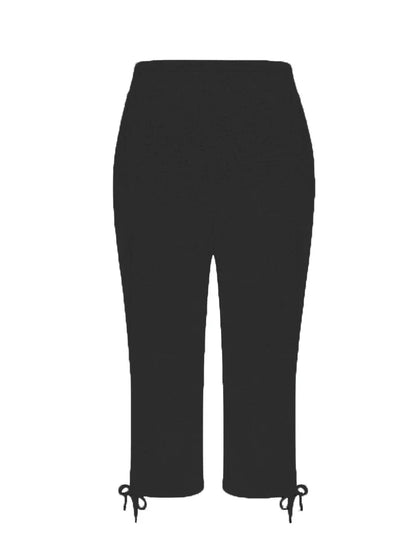 Plus size spring/summer/autumn stretch seven point jogging pants for women, with drawstring at the waist - fashionable pure blac