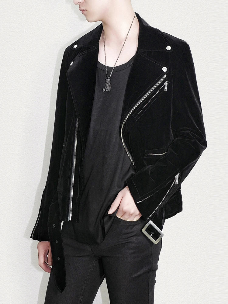 Mauroicardi Spring Autumn Short Black Soft Cool Velvet Biker Jacket for Men Runway Mens Designer Clothes Fashion Luxury 2022