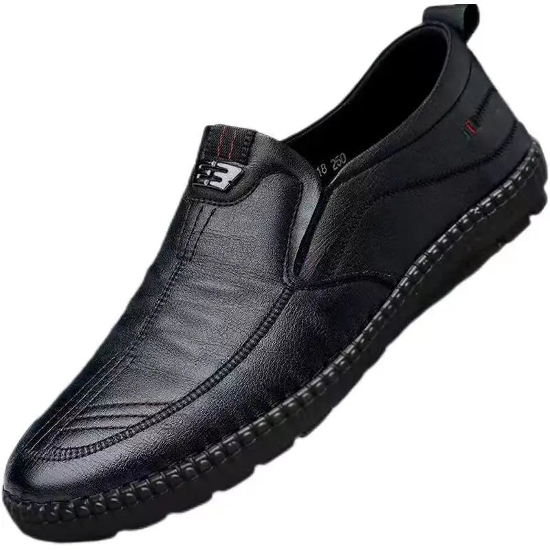 Mens PU Leather Loafers Non Slip Walking Flats Breathable Outdoor Slip on Casual Shoes for Male Work Office Driving