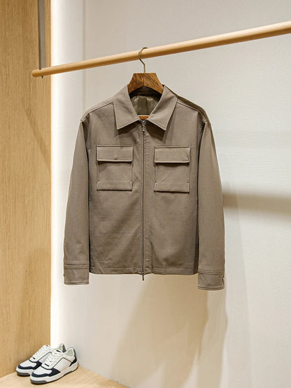 Italian Style Flannel Wool Blend Fabric LP Spring Men's Business Casual Collar Jacket Coat Thin Long Sleeve Standard Fit