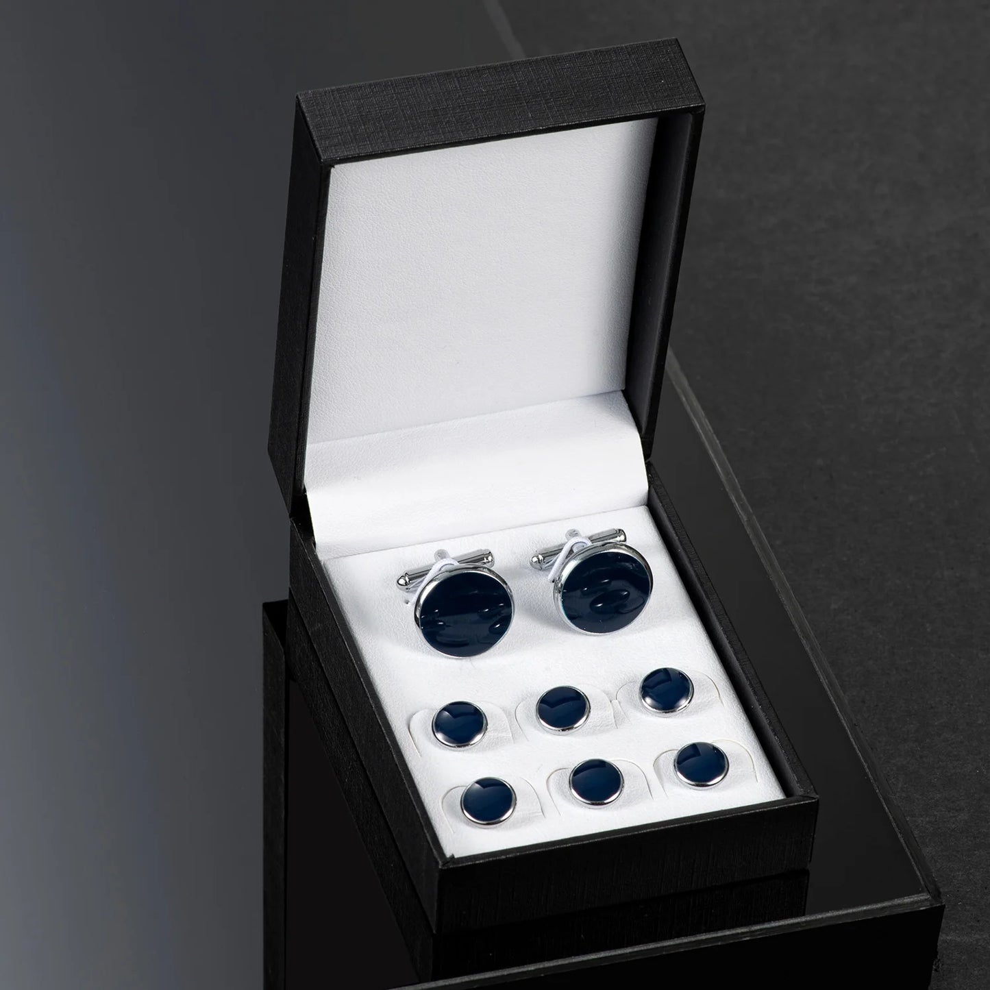 Solid Men's Cufflinks Studs Set for Tuxedo Minimalist Navy Blue Man Shirt Cufflinks for Men's Father Husband