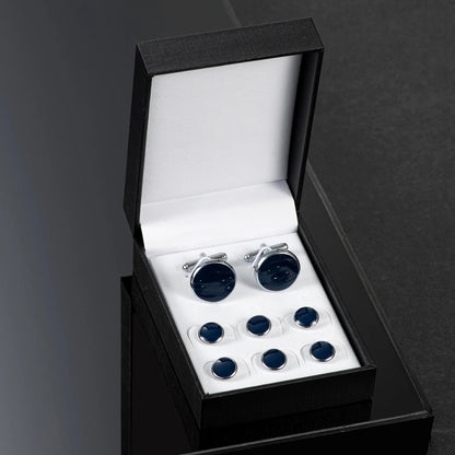 Solid Men's Cufflinks Studs Set for Tuxedo Minimalist Navy Blue Man Shirt Cufflinks for Men's Father Husband