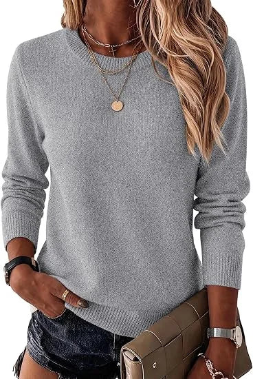 Women's Fashionable Wool Blend Sweater, Long-Sleeved with a Round Neck,