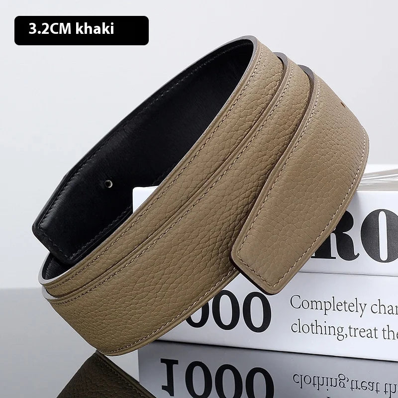 Luxury Belt Ultra-Thin Pointed Belt Headless Men And Women First Layer Cowhide H Buckle Replacement Belt Buckleless 3.2/3.8cm