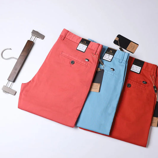 Thin Summer Solid Color Suit Pants Men Straight Style Clothes Red Business Trousers Men Dress Office 2021