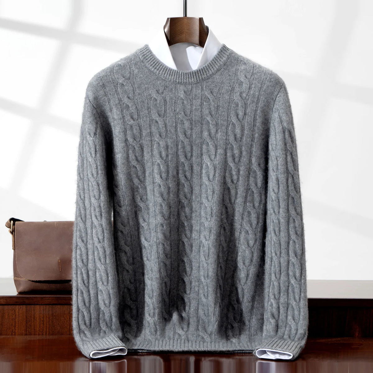 ZOCEPT 100% Natural Cashmere Men's Sweater Autumn Winter Thick Warm O-Neck Casual Pullover Knitted Twisted Flower Sweater Top