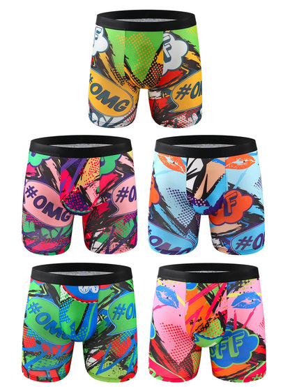 Ten-piece mixed men's graffiti pattern long boxer briefs, breathable and comfortable high-elasticity long boxer briefs, boxing
