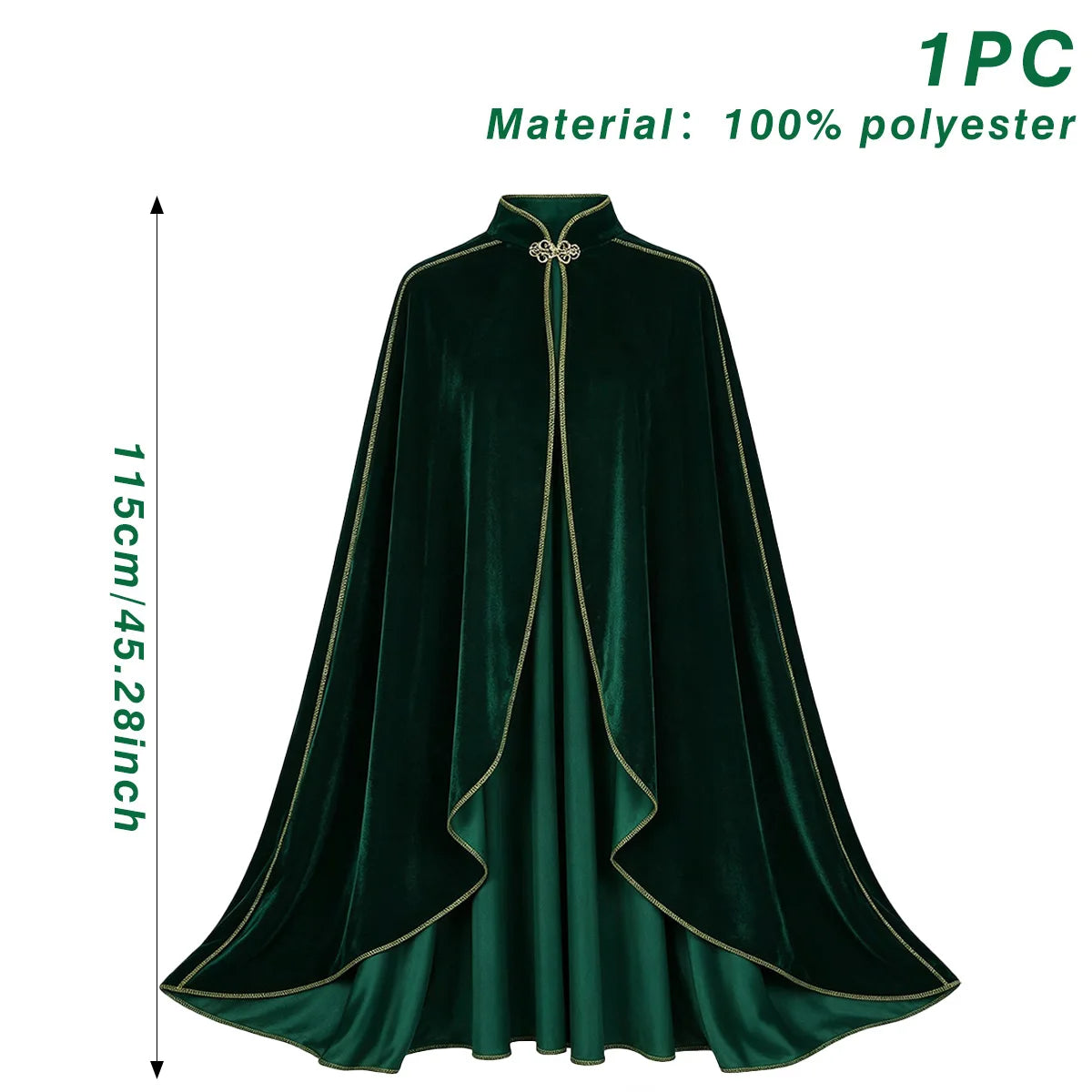 Women Medieval Cloak Adult Renaissance Victorian Deluxe Stand Collar Velvet Gold Trim Cape Halloween Cosplay