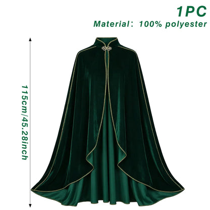 Women Medieval Cloak Adult Renaissance Victorian Deluxe Stand Collar Velvet Gold Trim Cape Halloween Cosplay