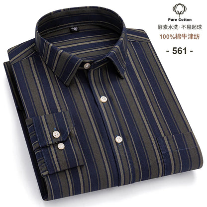 Men's Social Shirts Long Sleeve 100%Pure Cotton Oxford Buttoned Plaid Formal Male Casual Clothes Oversized Shirt Plus Size S-7XL