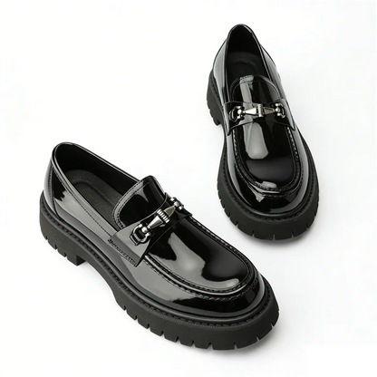 Metal Decoration Large Size Men's Leather Shoes Fashion Chunky Heel Platform All Match Loafers Outdoor Runway Single Shoes Hot