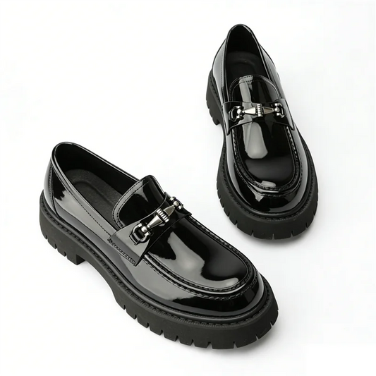 Metal Decoration Large Size Men's Leather Shoes Fashion Chunky Heel Platform All Match Loafers Outdoor Runway Single Shoes Hot