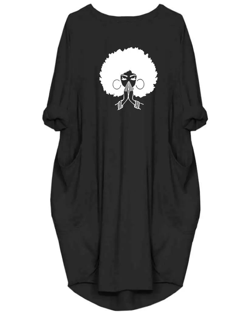 Plus Size Women Short Sleeve O-Neck Loose Casual Dresses  High Street Unisex style Double Pockets Oversize Loose Outerwear Top