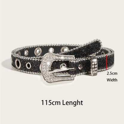Gothic Black Silver Metal Buckle Rhinestone Belt Luxury Desiner Four Seasons Y2K Womens Jeans Belt Plus Size Men's Waistband