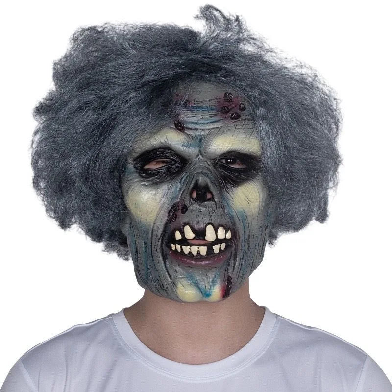 Halloween Scary Zombie Latex Mask with Grey Hair - Horror Rotten Face Prop for Haunted House, Cosplay & Party