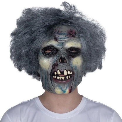 Halloween Scary Zombie Latex Mask with Grey Hair - Horror Rotten Face Prop for Haunted House, Cosplay & Party