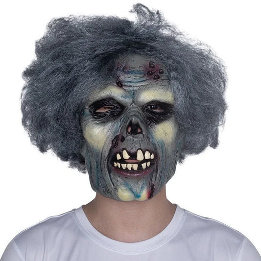 Halloween Scary Zombie Latex Mask with Grey Hair - Horror Rotten Face Prop for Haunted House, Cosplay & Party