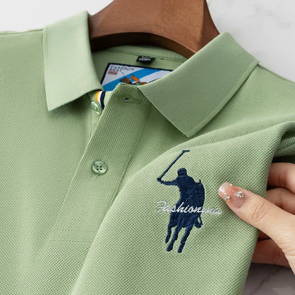Luxury Embroidery Men's Polo Shirt Summer Thin Breathable 100%Cotton Black Navy Blue Lapel Short-Sleeved Tops Brand Clothing