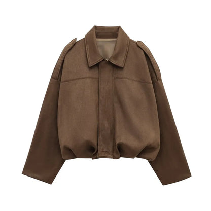 MUJER 2025 Suede Bomber Jackets for Women Outerwears Oversized Jacket Woman Streetwear Zip Women's Coats Padded Varsity Jackets