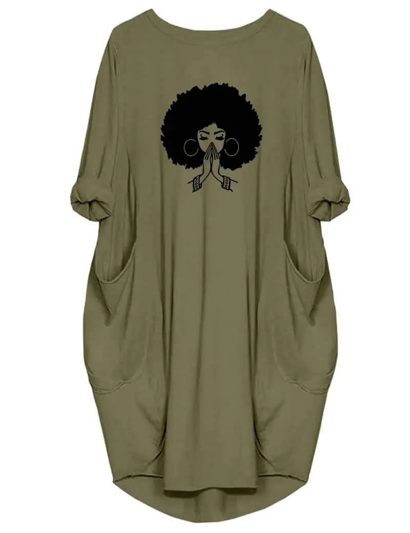 Plus Size Women Short Sleeve O-Neck Loose Casual Dresses  High Street Unisex style Double Pockets Oversize Loose Outerwear Top