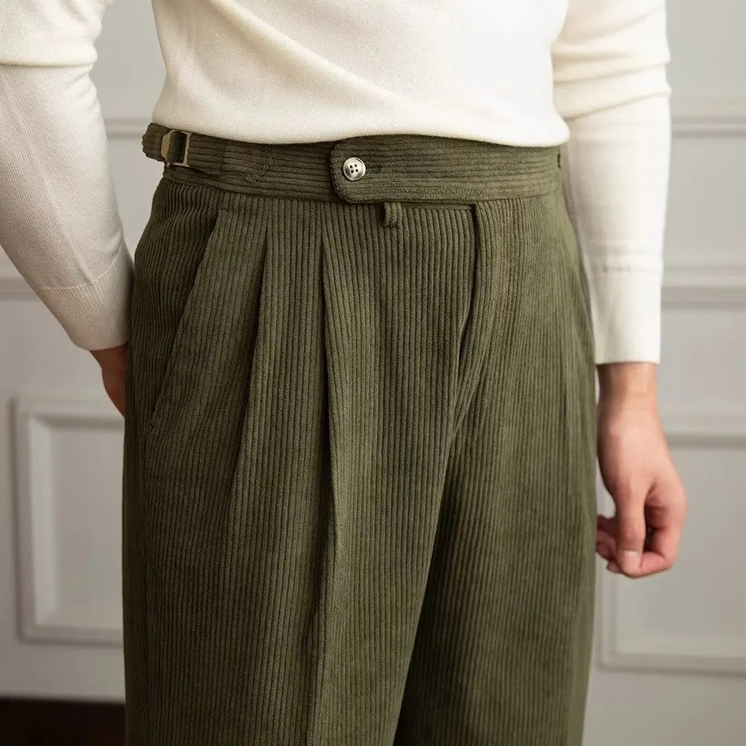 Classics Italian Naples Style Men's Suit Corduroy Pants Men High Waist Straight Work Formal British Business Brand Trousers Male