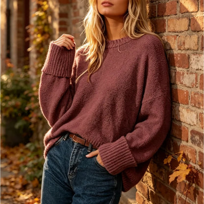 Women's Sweater Solid Color Oversized Crewneck Long Sleeve Fuzzy Knit Casual Chunky Warm Soft Fall Pullover Loose Sweaters Top Outfits