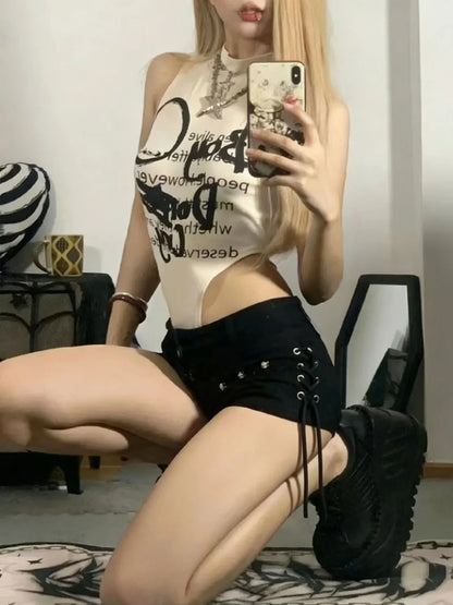 Shorts Women Skinny Creativity Lace-up Popular Streetwear Daily Personality Students Holiday Fashion Sexy American Retro Leisure