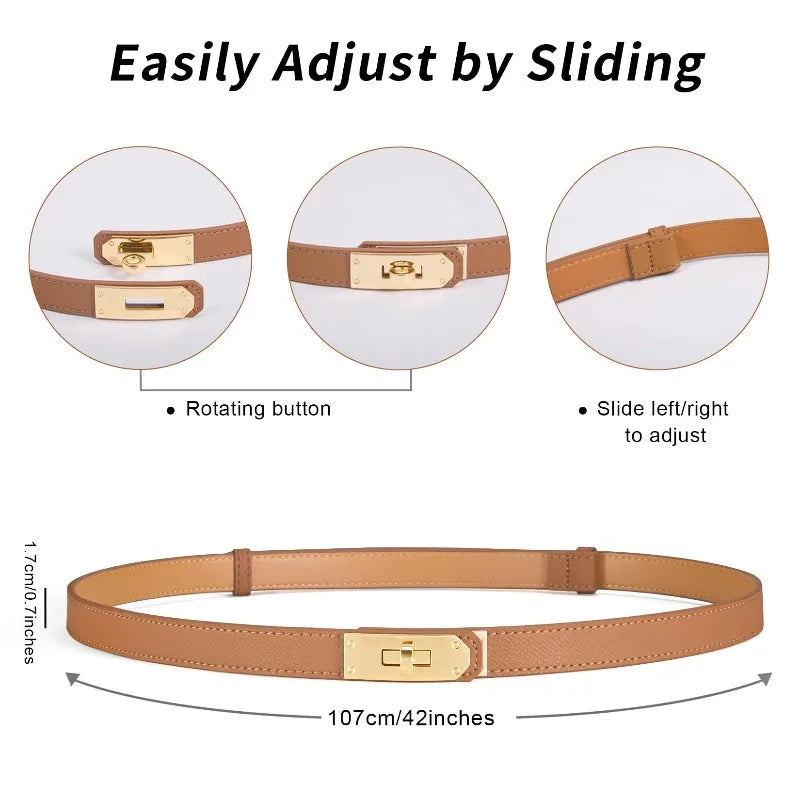 New Women's Adjustable Slim Belt Pure Alloy Twist Buckle Thin Waist Belt Waist Accessory Suitable for Dresses Jeans and Pants