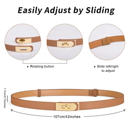 New Women's Adjustable Slim Belt Pure Alloy Twist Buckle Thin Waist Belt Waist Accessory Suitable for Dresses Jeans and Pants