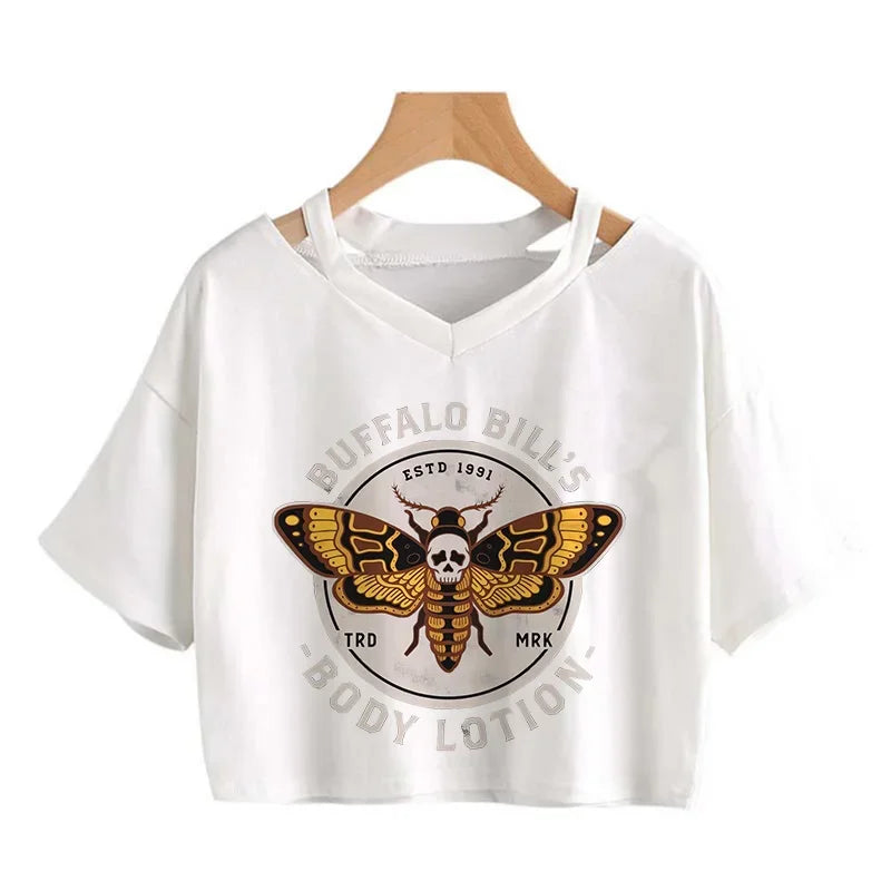 2000s Y2k Print Women Tee Shirt Harajuku Gothic Cropped Mange Tshirt Funny Graphic T-shirt Korean Style Casual Crop Tops Female