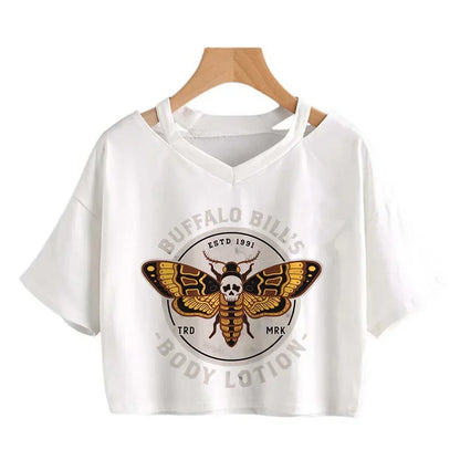 2000s Y2k Print Women Tee Shirt Harajuku Gothic Cropped Mange Tshirt Funny Graphic T-shirt Korean Style Casual Crop Tops Female
