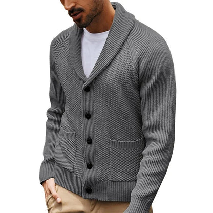 2025 Men's New Knitted Sweater Cardigan Long-sleeved Button-down Collar Pocket Sweater Men's Casual Winter Sweater