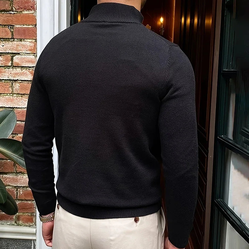 Spring Autumn Men's Sweater Quarter Zip Up Slim Fit Jumpers Business Polo Shirt Knit Half Turtleneck Pullover Sweater Knitwear