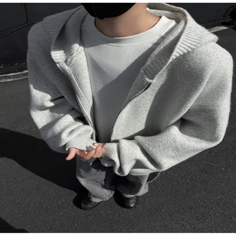 Pull-over zippered hooded sweater men's versatile knitwear jacket autumn and winter cardigan for men