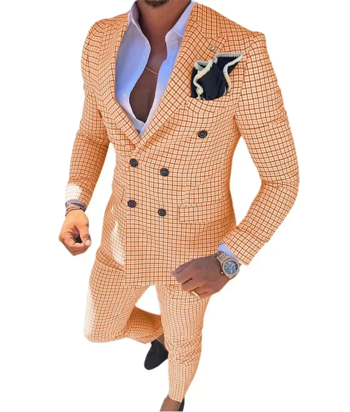 Plaid Suit Elegant Man Suit Dress for Men Regular Suit with Vintage Notch Lapel  Stage Costume Evening Party Summer Beach
