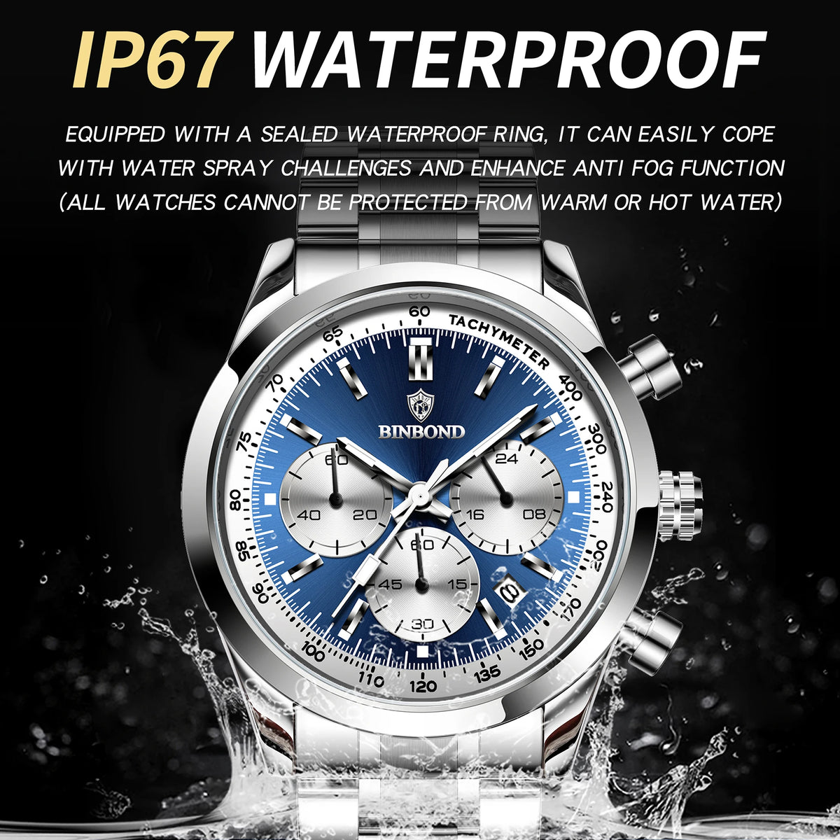 BINBOND Cool Sturdy Accurate Luxury Quartz Watch for Men Auto Date Chronograph Luminous Waterproof Men's Watch Casual Reloj