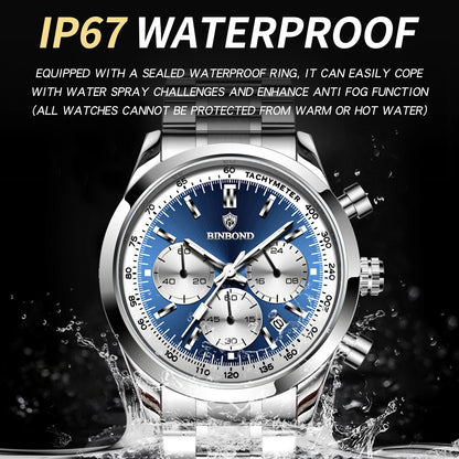 BINBOND Cool Sturdy Accurate Luxury Quartz Watch for Men Auto Date Chronograph Luminous Waterproof Men's Watch Casual Reloj