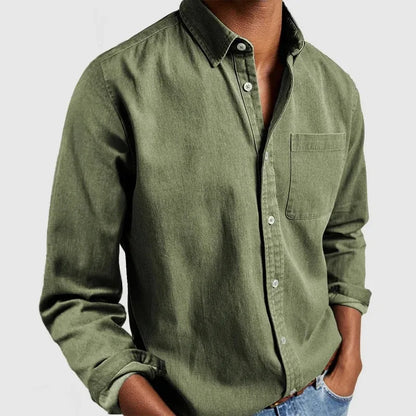 Men's Solid Color Casual Long Sleeve Shirt Daily Commuter All-Match Full Cardigan Fashion Lapel Top