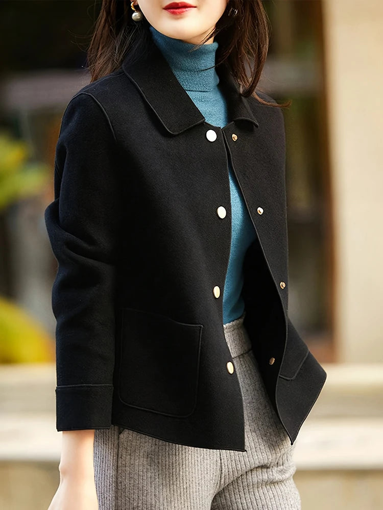 Classic Solid Short Woolen Coats for Woman Autumn Winter Warm Woman Clothing Button Up Female Coat Outfits New In Outerwears