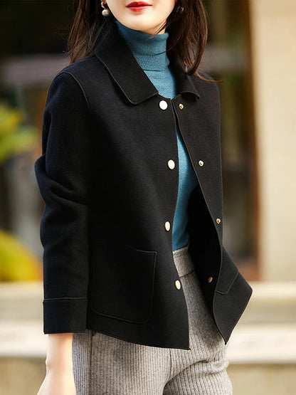Classic Solid Short Woolen Coats for Woman Autumn Winter Warm Woman Clothing Button Up Female Coat Outfits New In Outerwears