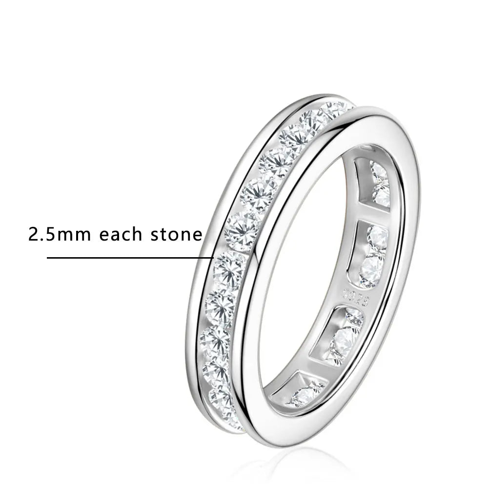KNOBSPIN 3mm 4mm Moissanite Rings for Women Man D VVS1 Round Brilliant Cut Diamond s925 Sterling Silver Moissanite Eternity Band