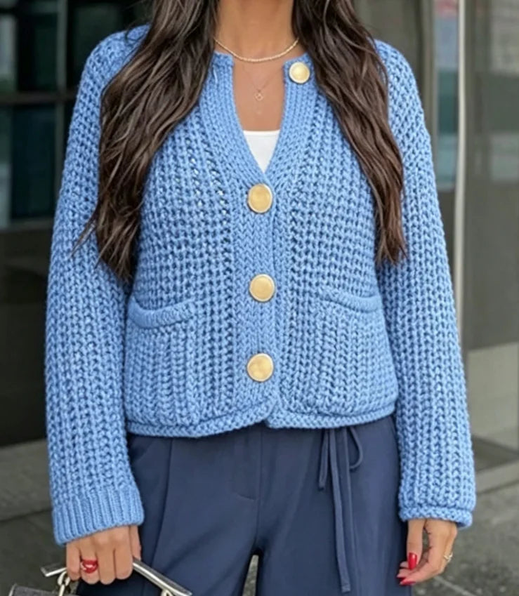 Womens Cropped Cardigan Sweater Button Down Chunky Knit Sweater Long Sleeve Fall Open Front Cardigan