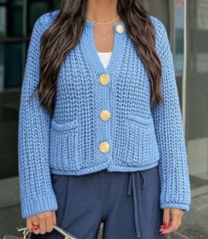 Womens Cropped Cardigan Sweater Button Down Chunky Knit Sweater Long Sleeve Fall Open Front Cardigan